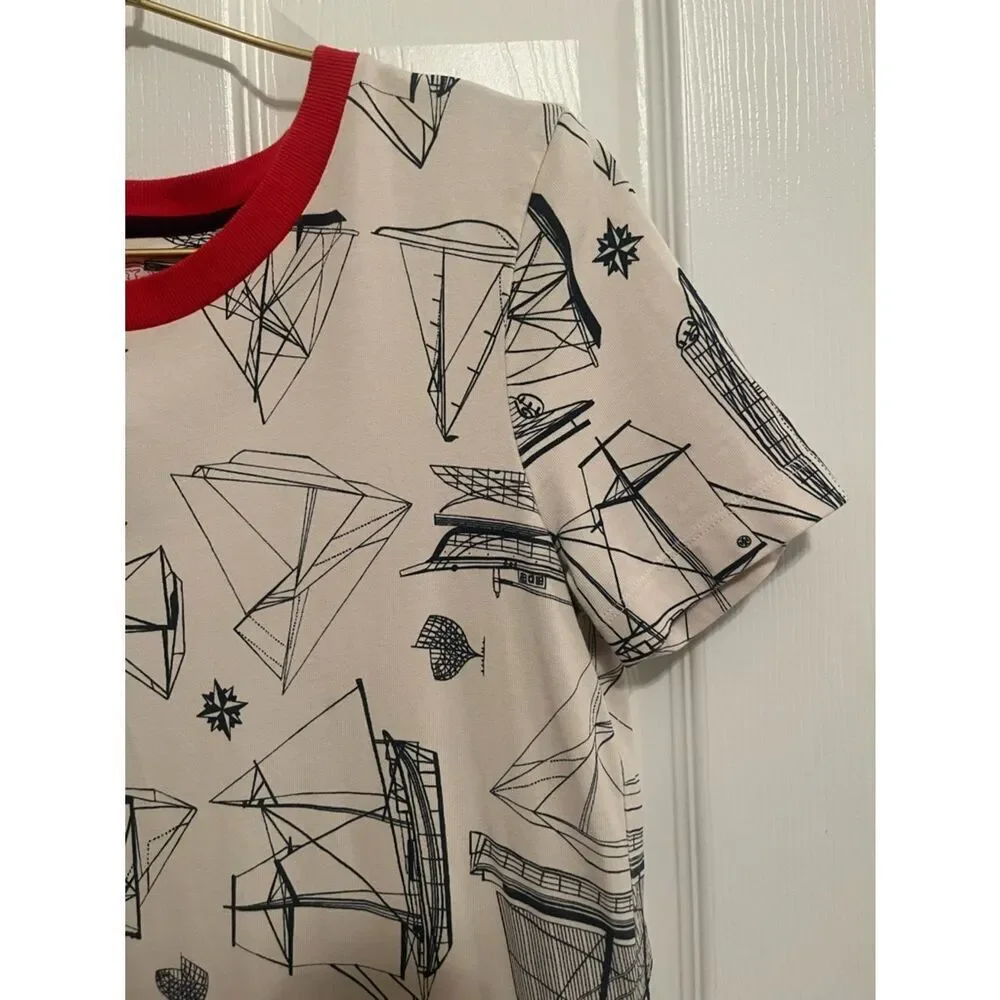 Tory Burch Nautical Sailboat Print Pima Cotton T Shirt Dress Sz S
